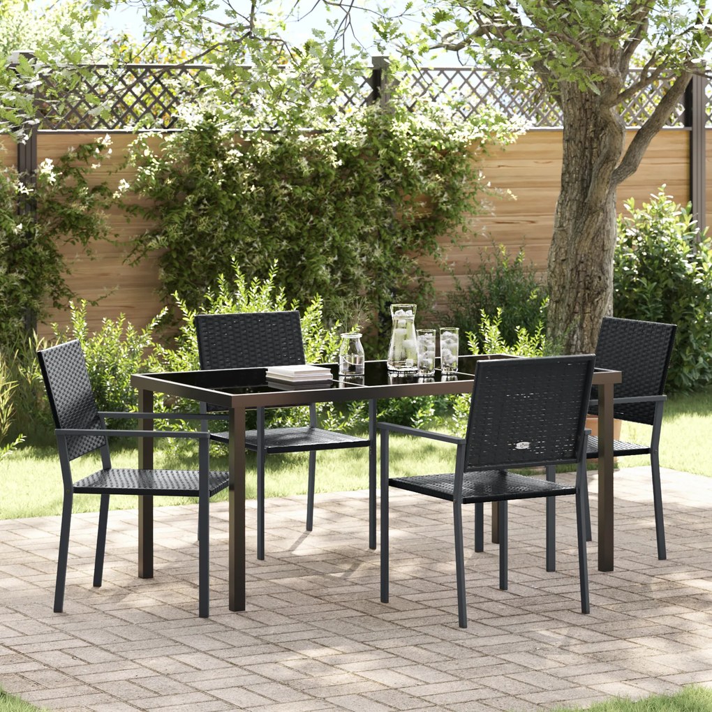 vidaXL Conjunto de Jantar de Jardim 5 Peças Preto Polirattan