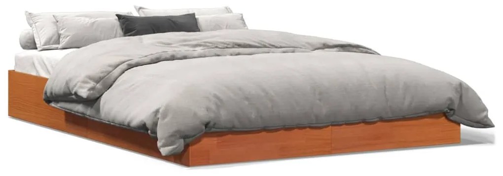 Estrutura de cama 140x190 cm madeira pinho maciça castanho cera