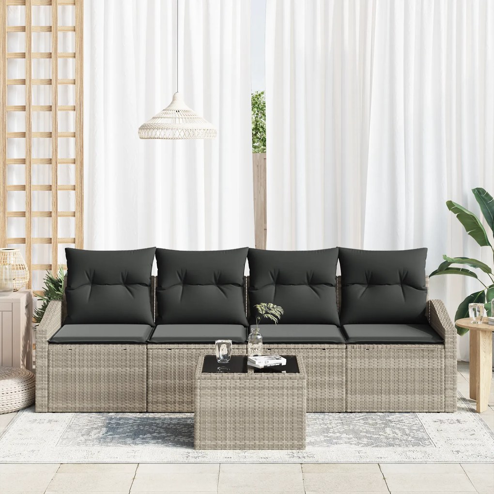 Conjunto de Jantar de Jardim de 5 Peças com Almofadas Cinza Claro Poli