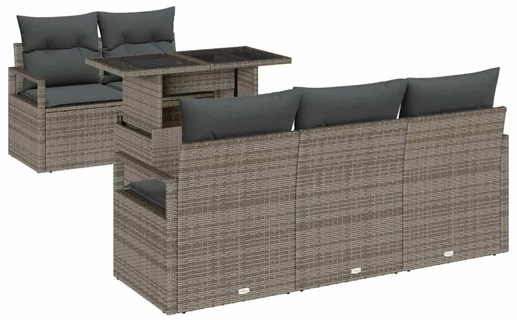 Conjunto de Sofá para Jardim vidaXL 6 Peças com Almofadas Rattan Polip