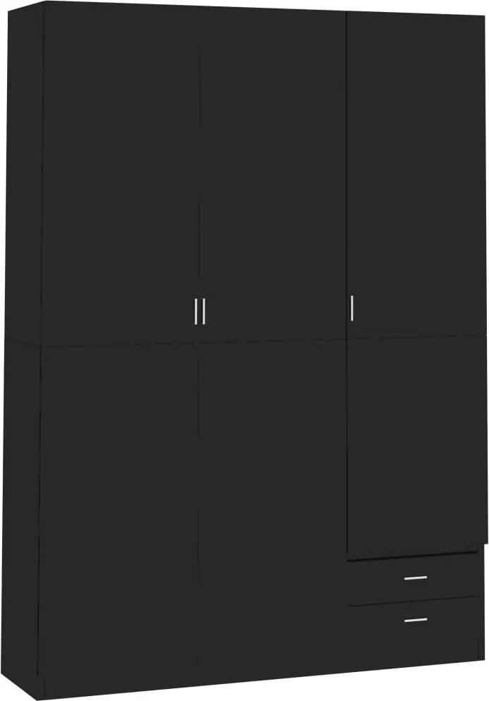 Roupeiro 3 portas 120x50x180 cm contraplacado preto brilhante