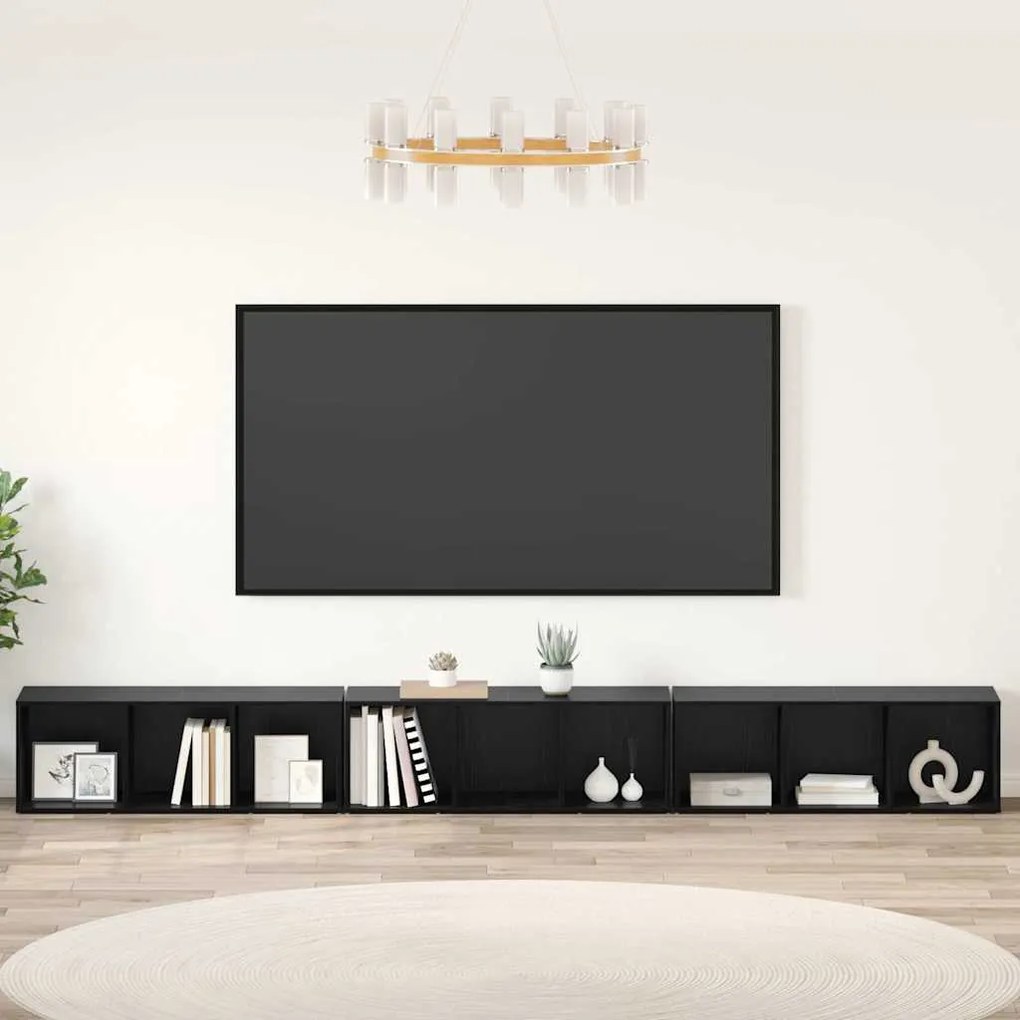 vidaXL Gabinete para TV 3 pcs Carvalho preto 37 x 35 x 107.5 cm