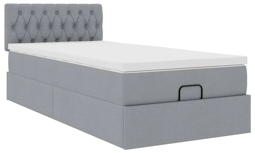 Cama Otomana com colchão & LEDs 90x200 cm tecido cinzento claro