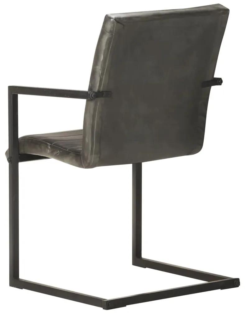 Cadeiras de jantar cantilever 2 pcs couro genuíno cinzento