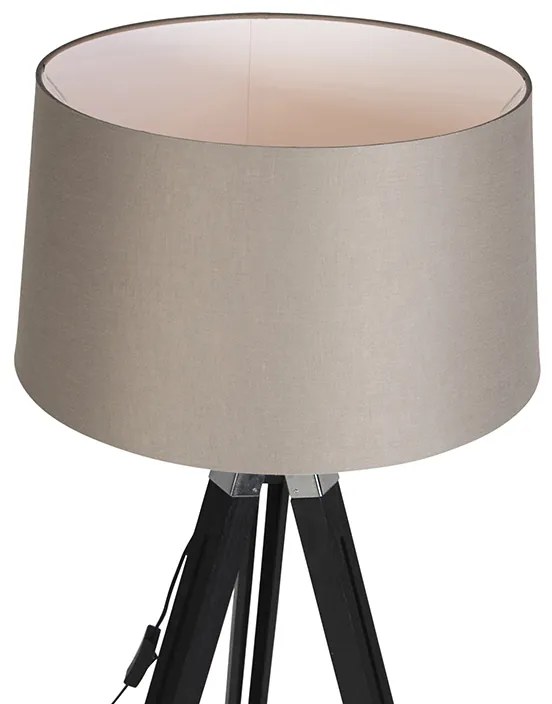Candeeiro de pé tripé preto com abajur 45cm linho bege Industrial,Retro