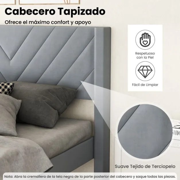 Estrutura de cama de casal 211 x 155 x 105 cm com estrado ripas de madeira (COLCHÃO NÃO INCLUIDO), cabeceira e 4 pés centrais em madeira de borracha