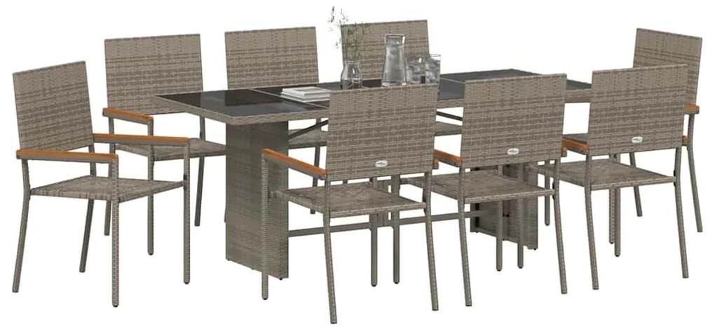 Conjunto de Jantar de Jardim vidaXL de 9 Peças Cinza Polyrattan