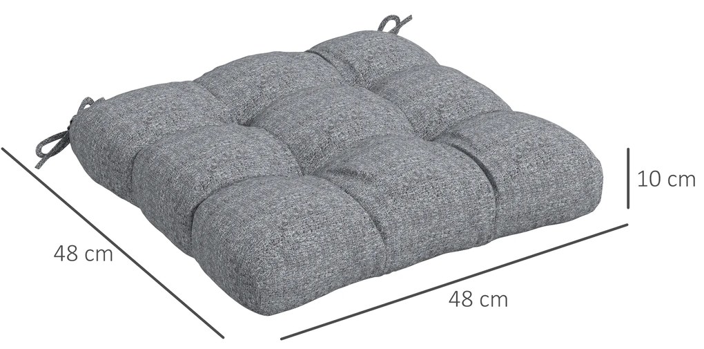 Conjunto de 4 Almofadas para Cadeiras de Sala 48x48x7 cm Impermeáveis e Anti-UV com 2 Fitas de Fixação Cinzento