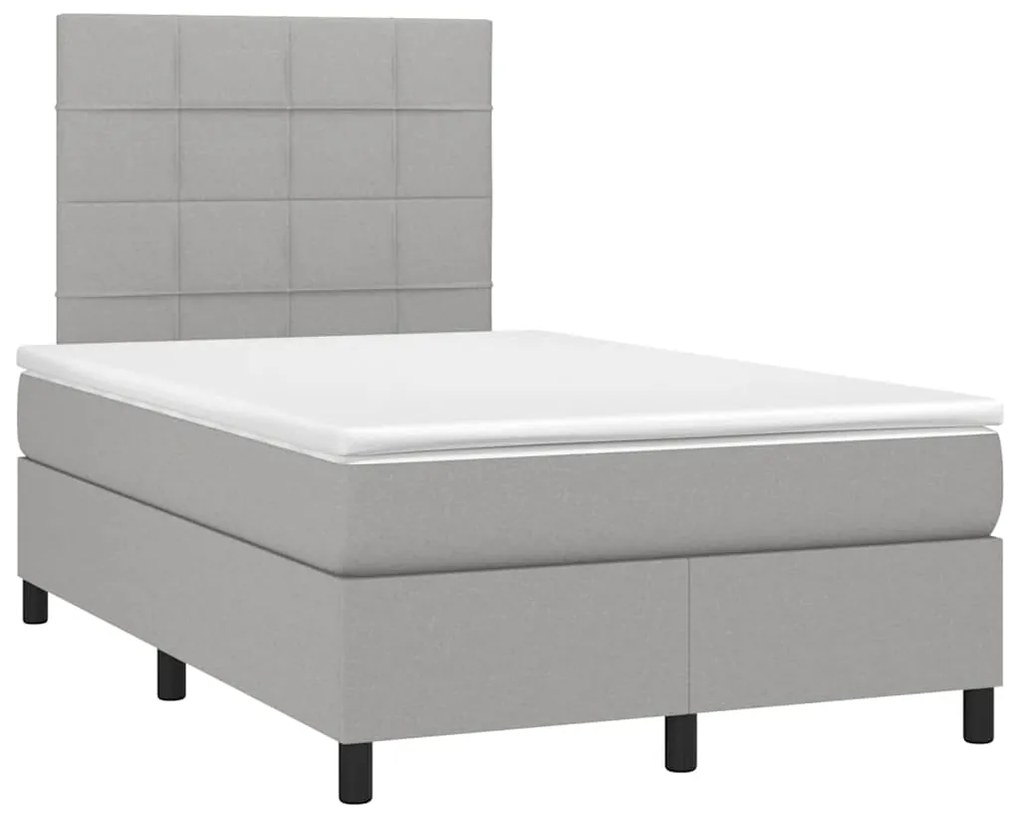 Cama box spring c/ colchão e LED 120x190 cm tecido cinza-claro