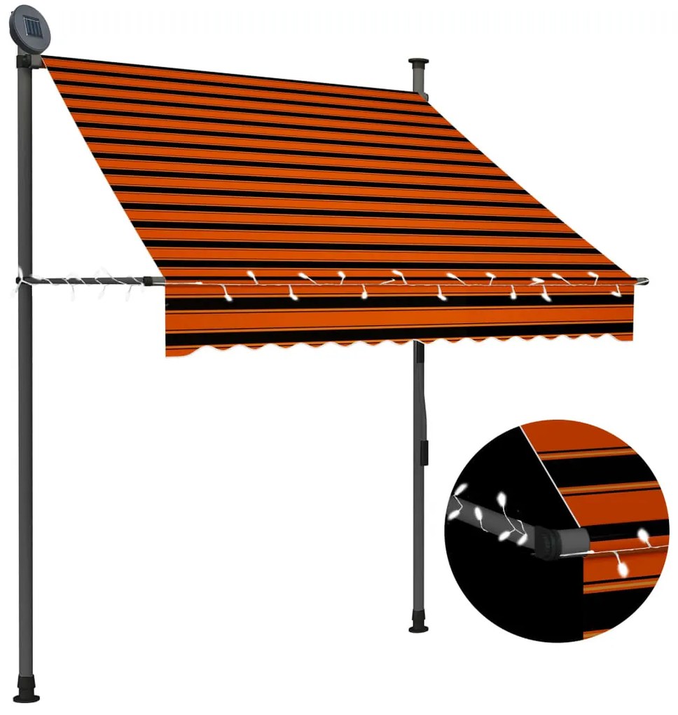 vidaXL Toldo retrátil manual com LED 150 cm laranja e castanho