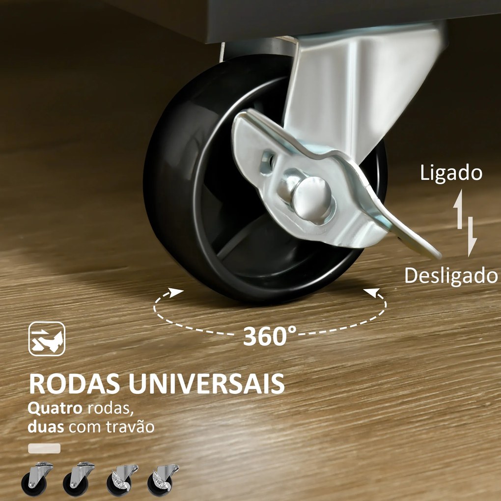 Carrinho de Cozinha com Rodas Móvel Auxiliar de Cozinha com 2 Gavetas 2 Portas Prateleira Ajustável 104x46x91 cm Preto