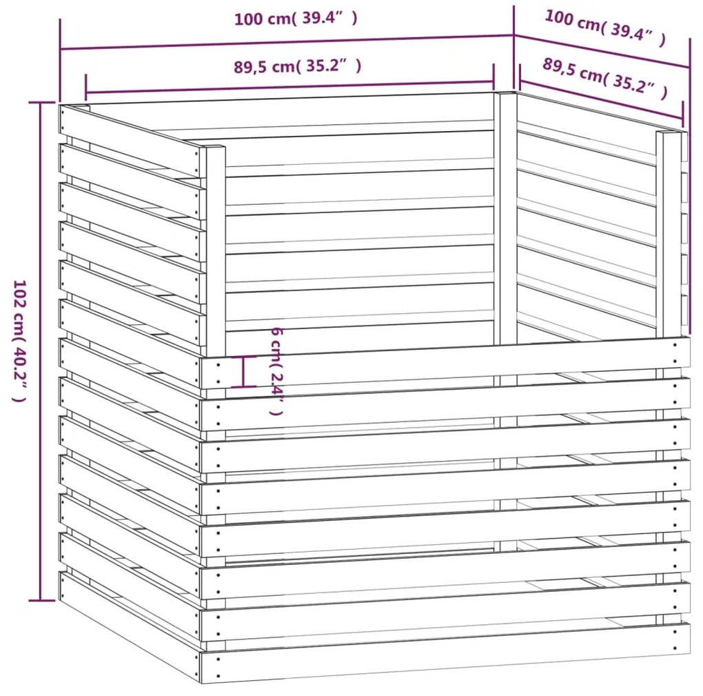 Caixa de compostagem 100x100x102 cm pinho maciço branco