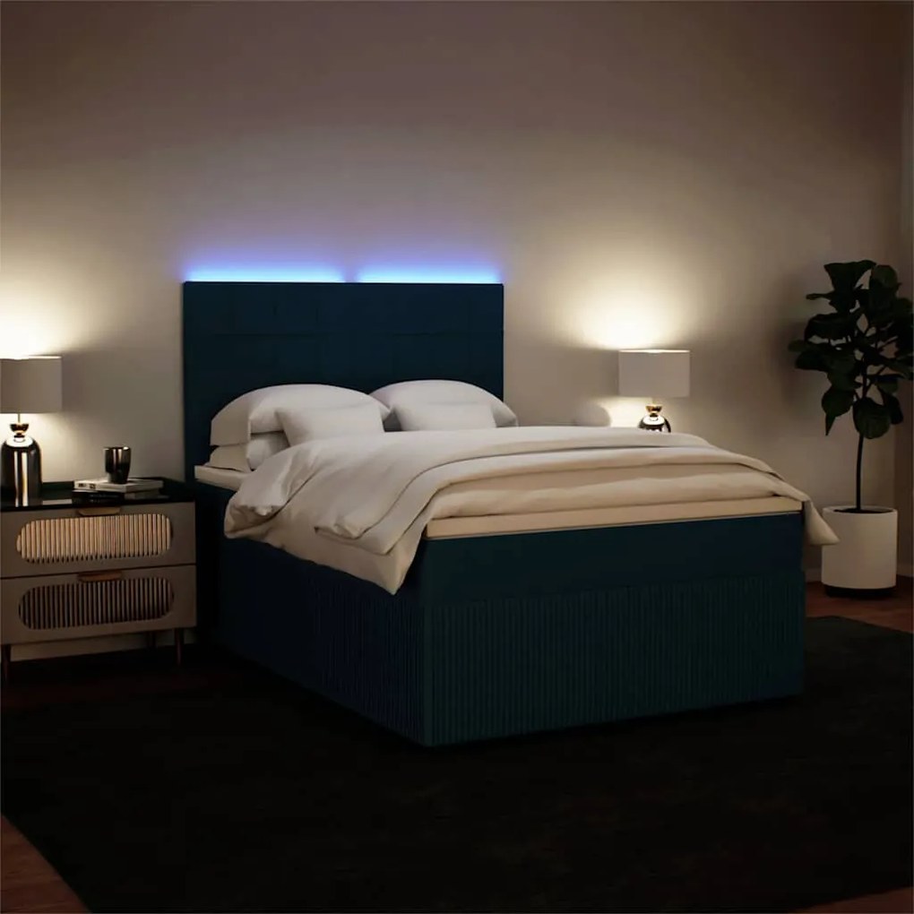 Cama com molas/colchão 140x200 cm veludo azul
