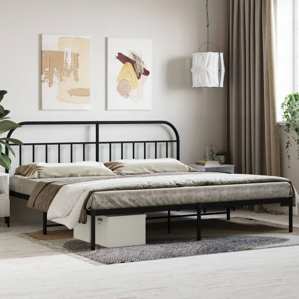 vidaXL Estrutura de cama com cabeceira 193x203 cm metal preto