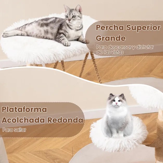 Arranhador para gatos 64 x 44 x 66 cm com berço suspenso, poste para arranhar em juta, plataforma acolchoada e pelúcia macia para interior Natural+Br