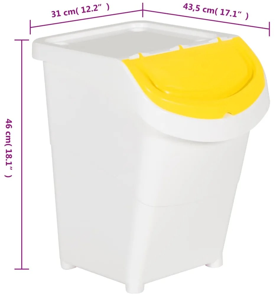 Caixotes do lixo com tampa empilháveis 3 pcs 120 L PP branco
