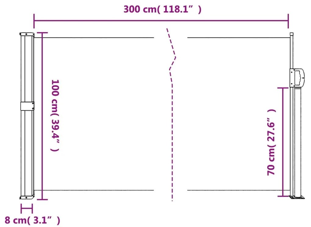 Toldo lateral retrátil 100x300 cm azul