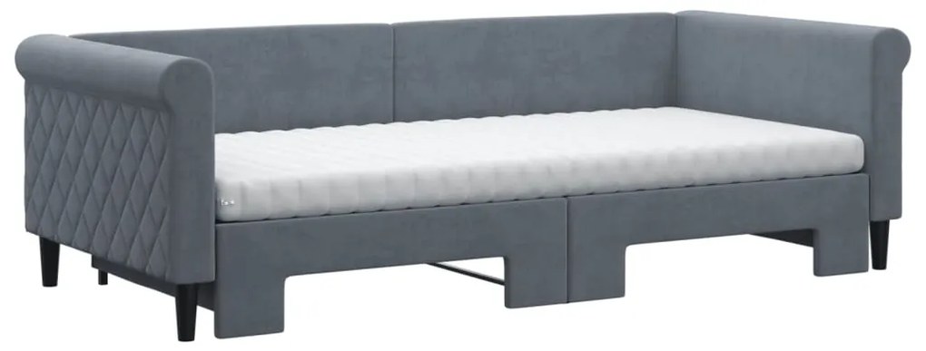 Sofá-cama c/ gavetão e colchões 90x200cm veludo cinzento-escuro