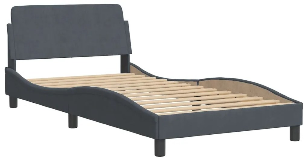 Estrutura de cama c/ luzes LED 100x200cm veludo cinzento-escuro