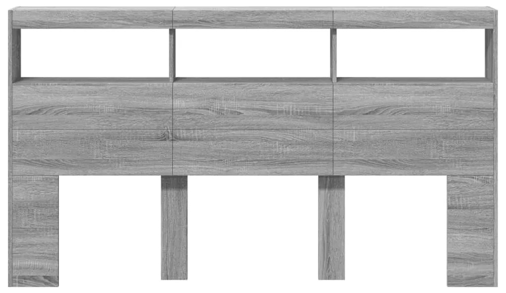 Armário de cabeceira c/ luzes LED 180x17x102 cm cinzento sonoma
