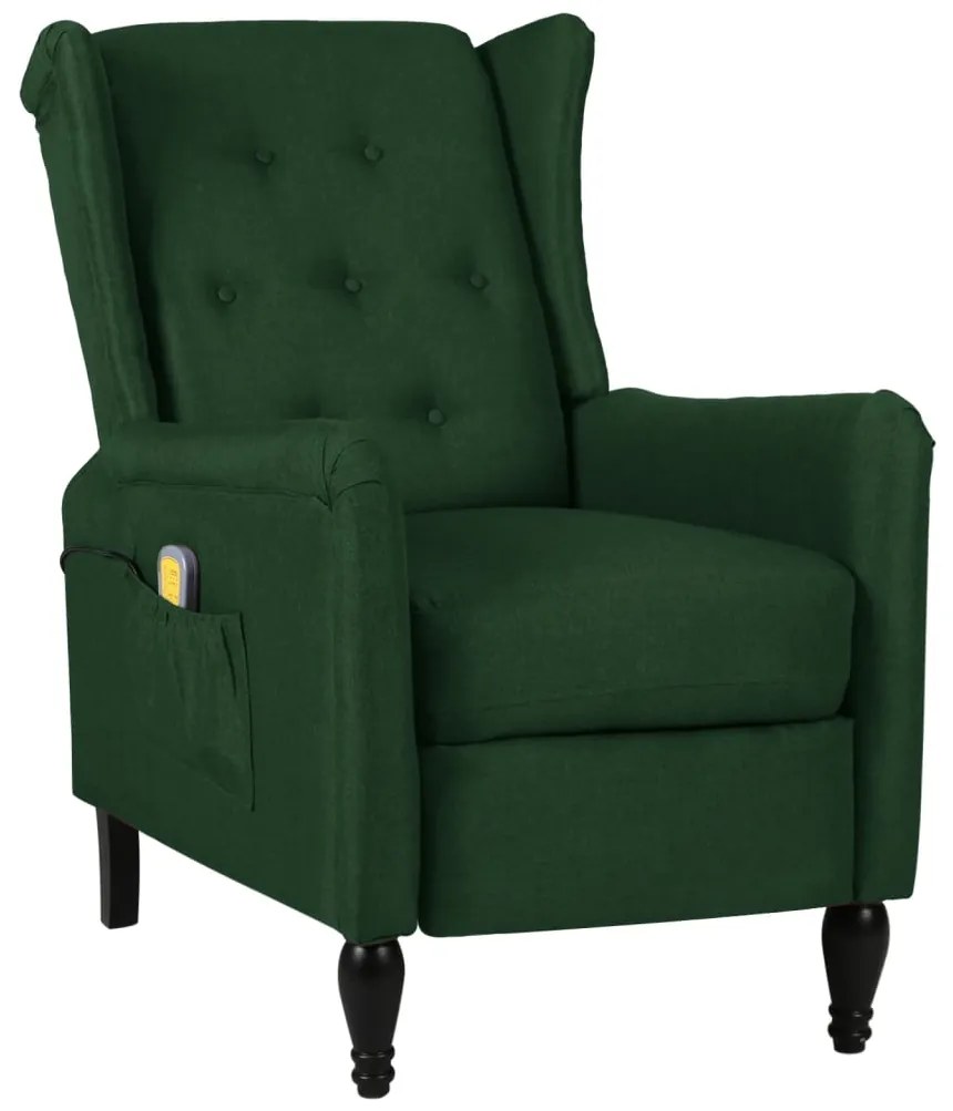 vidaXL Poltrona de massagens reclinável tecido verde-escuro