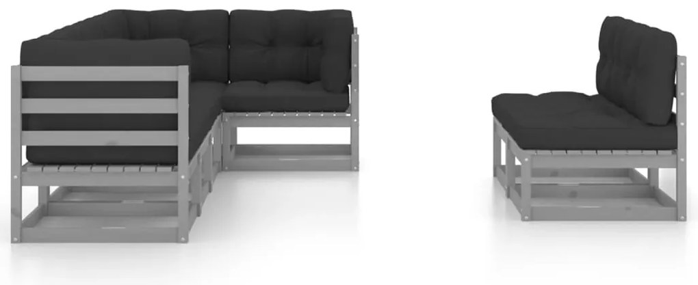 7 pcs conjunto lounge de jardim c/ almofadões pinho maciço
