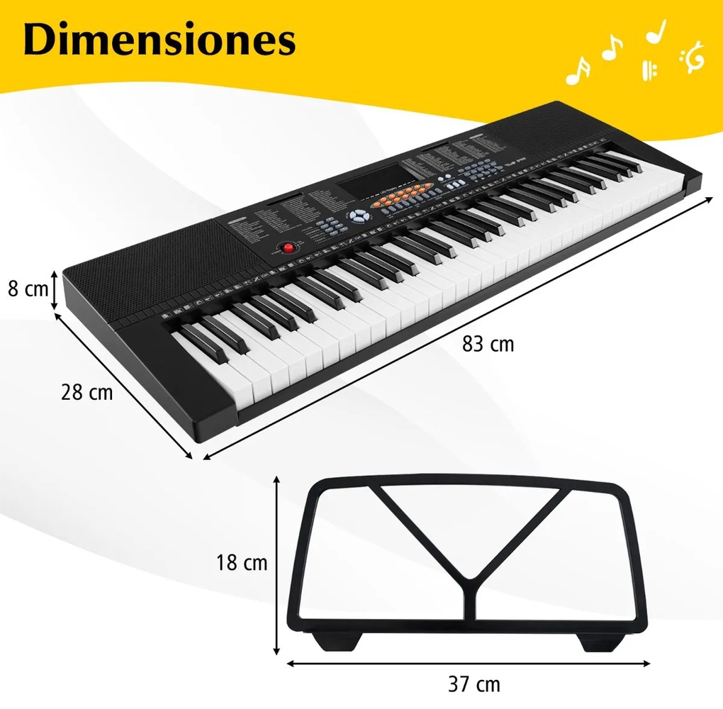 Teclado eletrónico de 61 teclas com 300 ritmos 3 modos de ensino Teclado com ecrã LED Microfone duplo