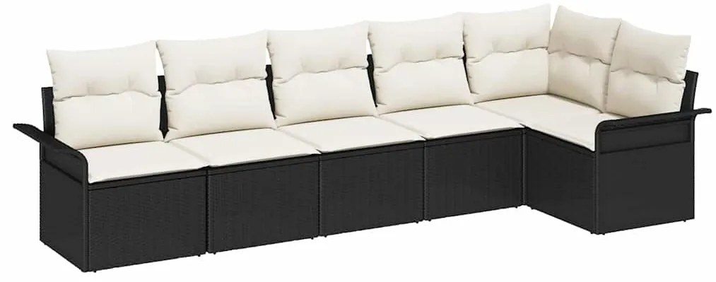 Conjunto de Sofá para Jardim vidaXL 6 Peças com Almofadas Rattan Preto