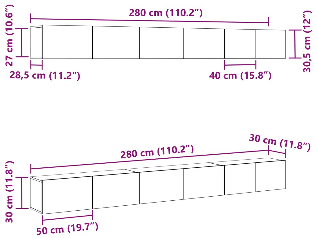 Estante de TV Modular de 6 Peças em Carvalho Preto