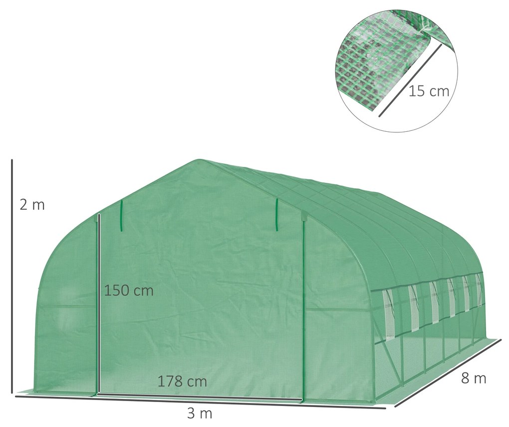 Estufa Tipo Túnel 800x300x200cm com 12 Janelas e Porta Enrolável Cober