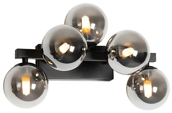 Aplique moderno preto com vidro fumê 5 luzes - Bianca Art Deco