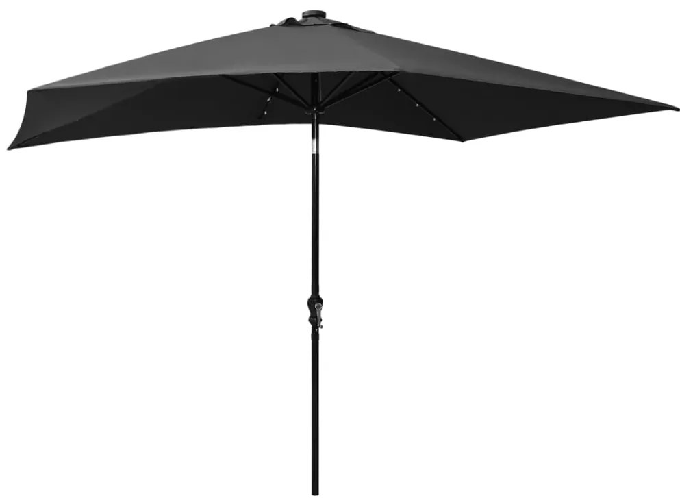 Guarda-sol de jardim c/ luzes LED/poste de aço 2x3 m antracite