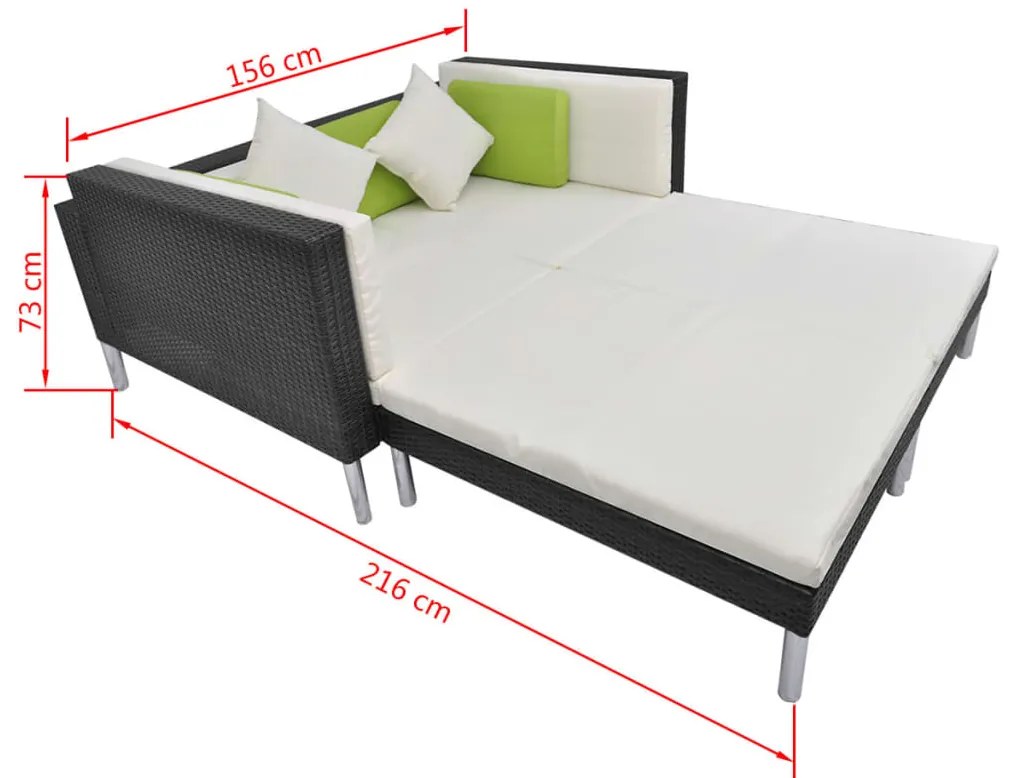 4 pcs conjunto lounge de jardim c/ almofadões vime PE preto