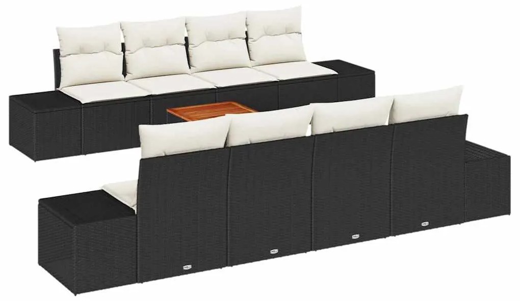 vidaXL Conjunto de Sofá de Jardim 9 pcs Preto e Creme vime PE