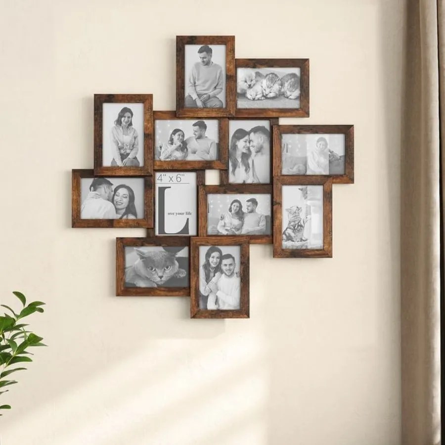 12 molduras para fotografias de 10 x 15 cm – decoração de parede castanho vintage