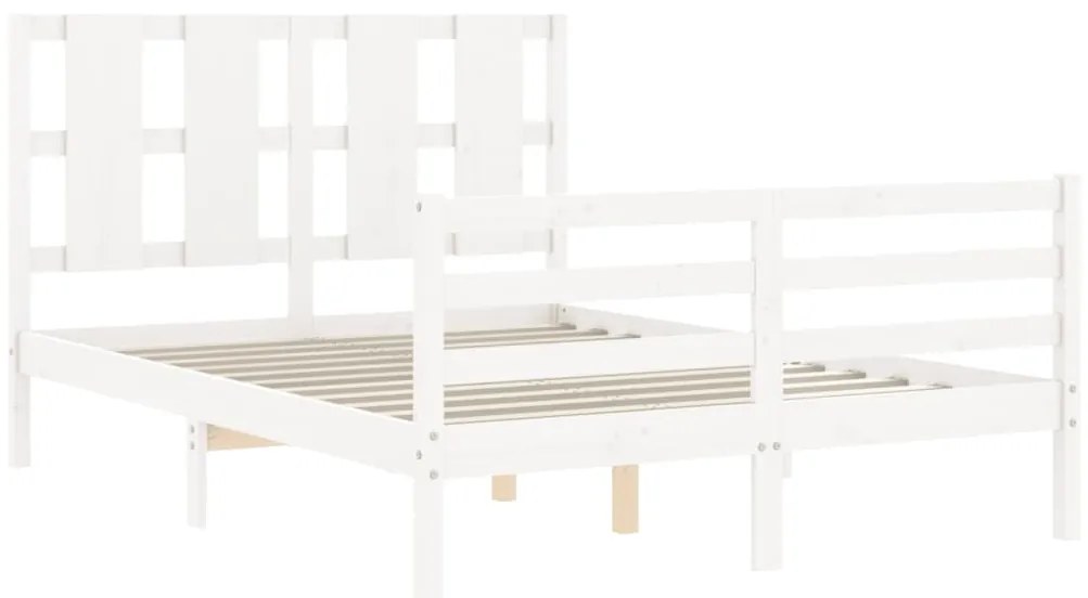 Estrutura de cama de casal c/ cabeceira madeira maciça branco