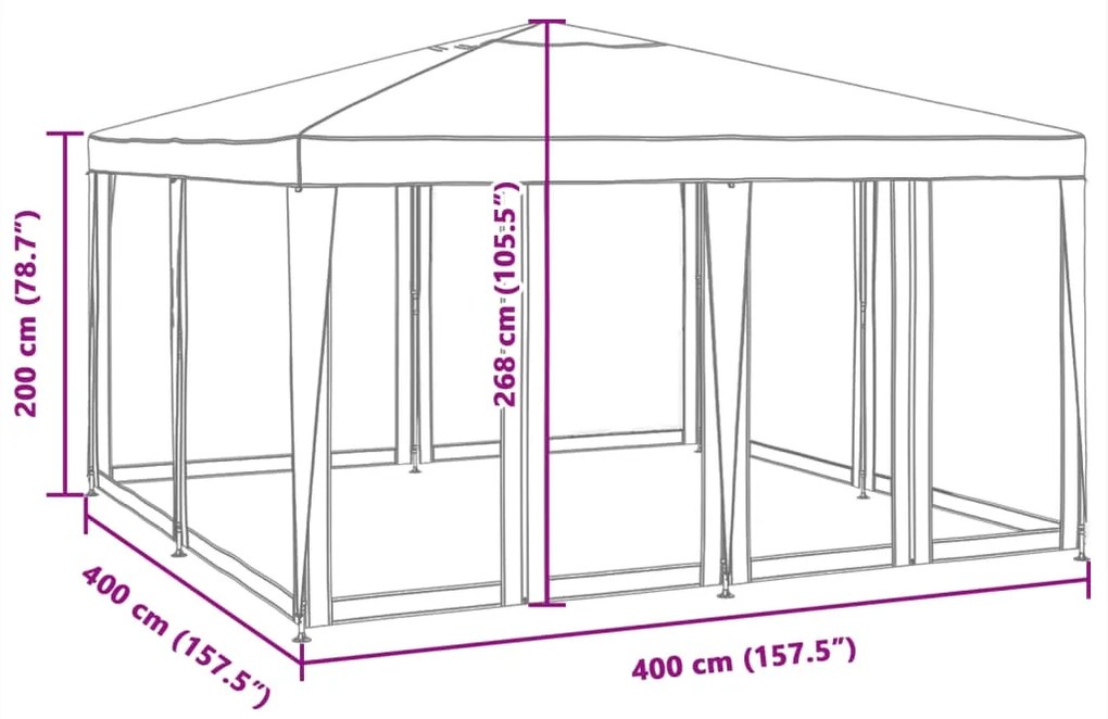 Tenda p/ festas c/ 8 paredes laterais malha 4x4 m PEAD vermelho