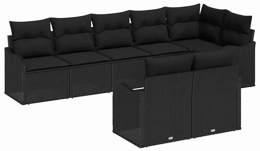 Conjunto de sofá de jardim de 8 peças da com almofadas pretas e rattan