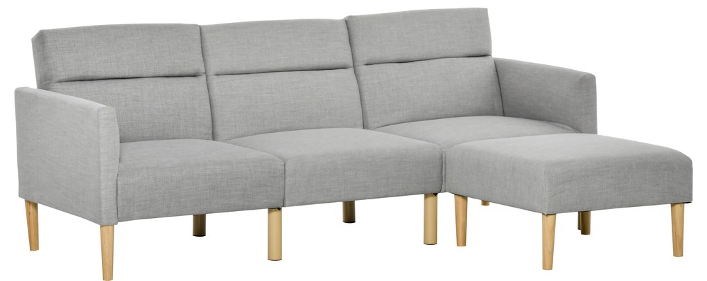 HOMCOM Sofá Cama com Chaise Longue de 3 Lugares com Encosto Ajustável Apoio para os Braços e Apoio para os Pés Móvel 207x81x80cm Cinza Claro