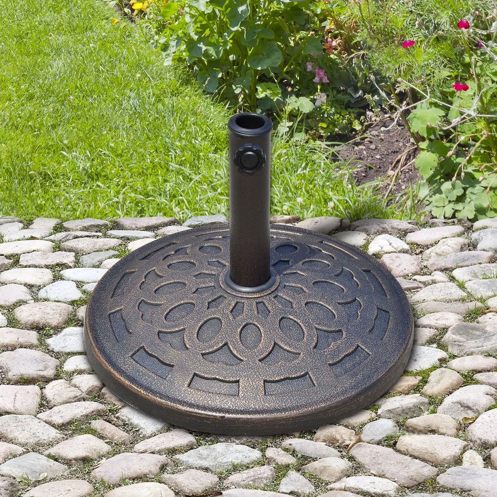 Base de peso para guarda-sol redondo Ø 49 cm em resina com imitação de ferro fundido e motivo em roseta,, peso líquido 14 kg, cor bronze