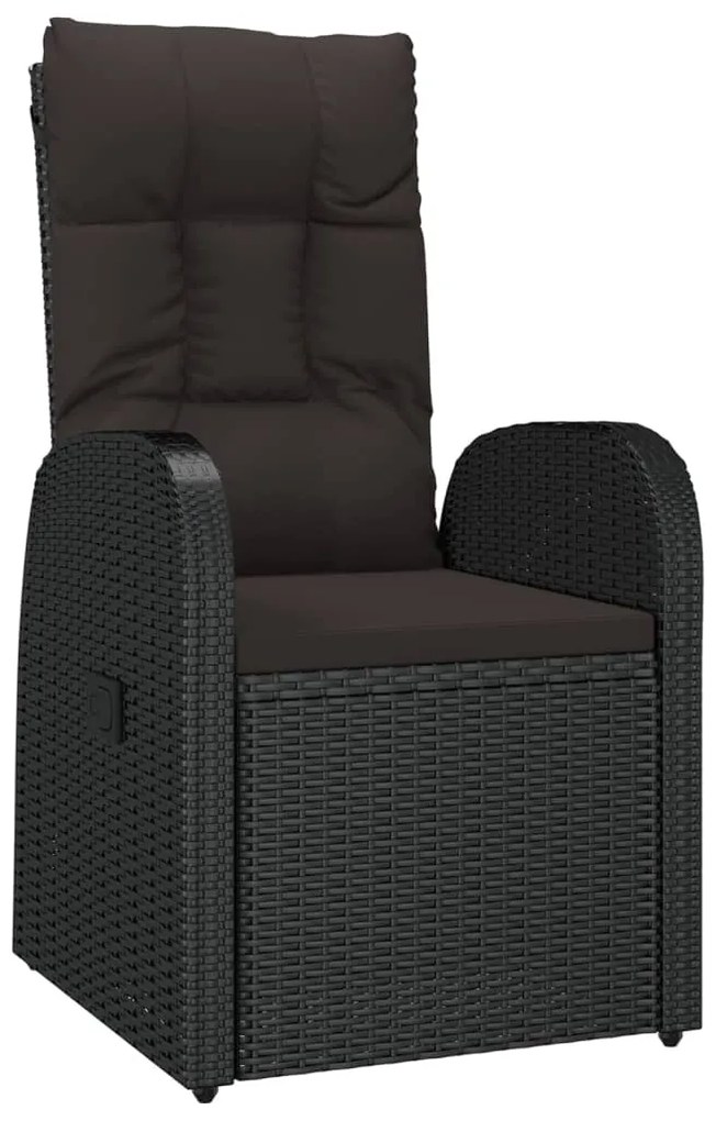 Cadeiras de jardim reclináveis 2pcs c/ almofadões vime PE preto