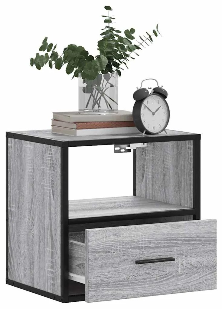 Mesa de cabeceira de parede 40x31x39,5 cm cinzento sonoma