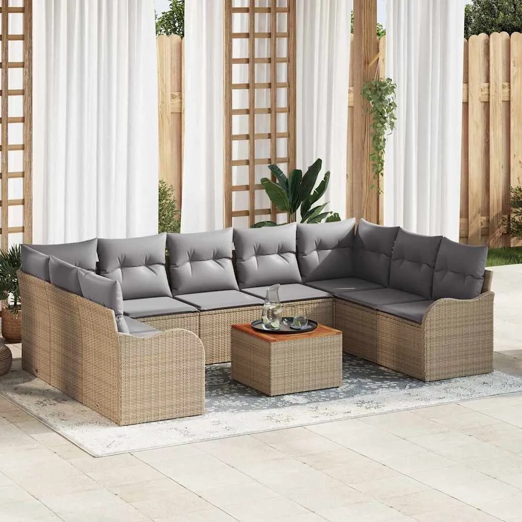 vidaXL Conjunto de Sofás de Jardim 10 pcs Bege, cinza claro Grande
