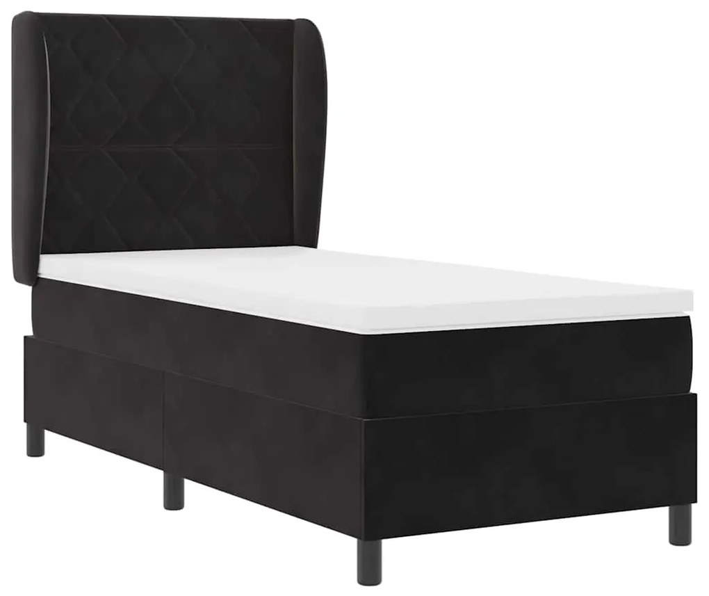 Cama Box com Colchão Preto 100x200 cm em Veludo
