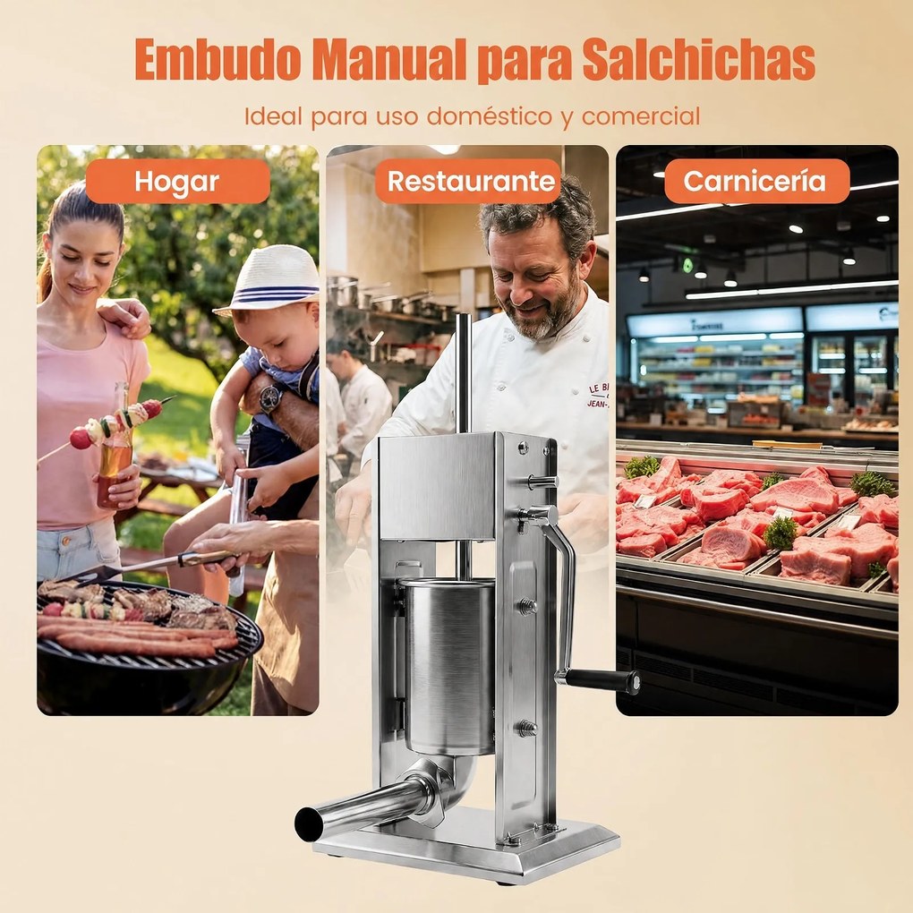 Enchedora Manual de Salsichas, 29,5 x 23 x 49,5 cm, Duas Velocidades, Prateado