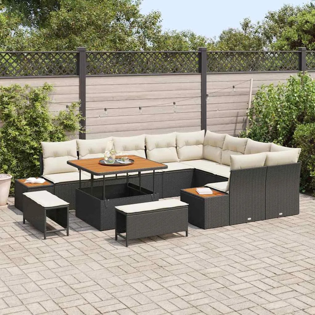 Conjunto de Sofá de Jardim vidaXL 12 Peças com Almofadas Preto Vime Ac