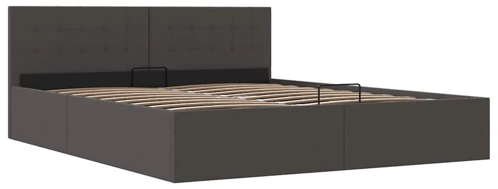 Cama Hidráulica Karen com Arrumação - 160x200cm - Em Tecido Cinza-Escu