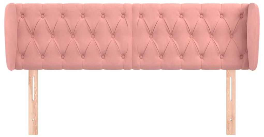 Cabeceira de cama c/ abas veludo 147x23x78/88 cm rosa