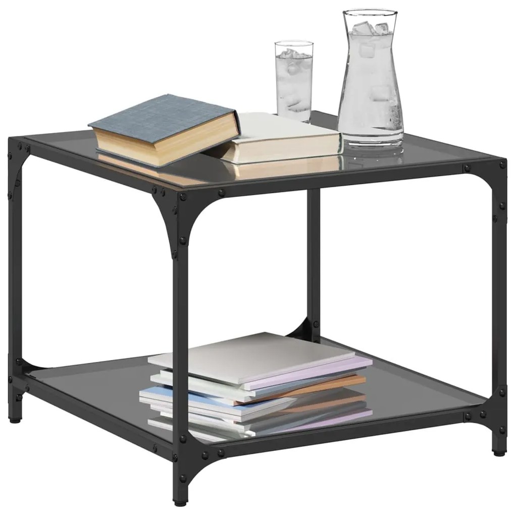 Mesa de centro com topo em vidro preto 50x50x40 cm aço