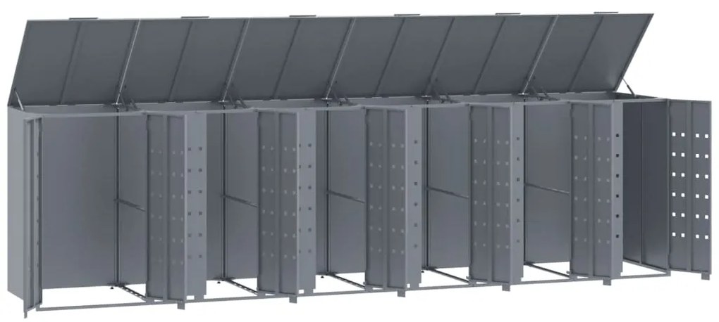 Abrigo para 6 caixotes do lixo 414x79x117 cm aço cinzento